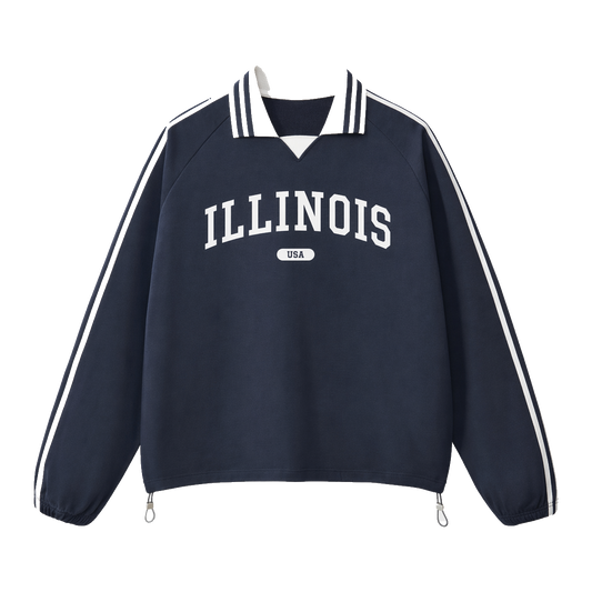 Collection 4 Illinois Contrast Striped Lapel Collar Sweatshirt - Royal Blue front