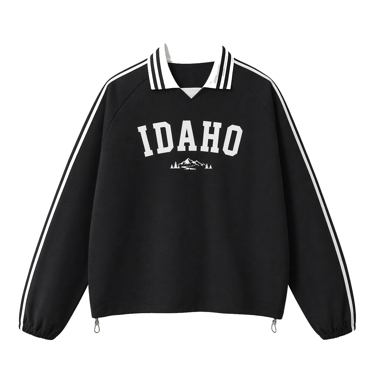 Collection 9 Idaho Contrast Striped Lapel Collar Sweatshirt - Black front