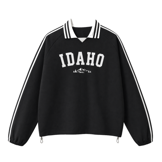 Collection 9 Idaho Contrast Striped Lapel Collar Sweatshirt - Black front