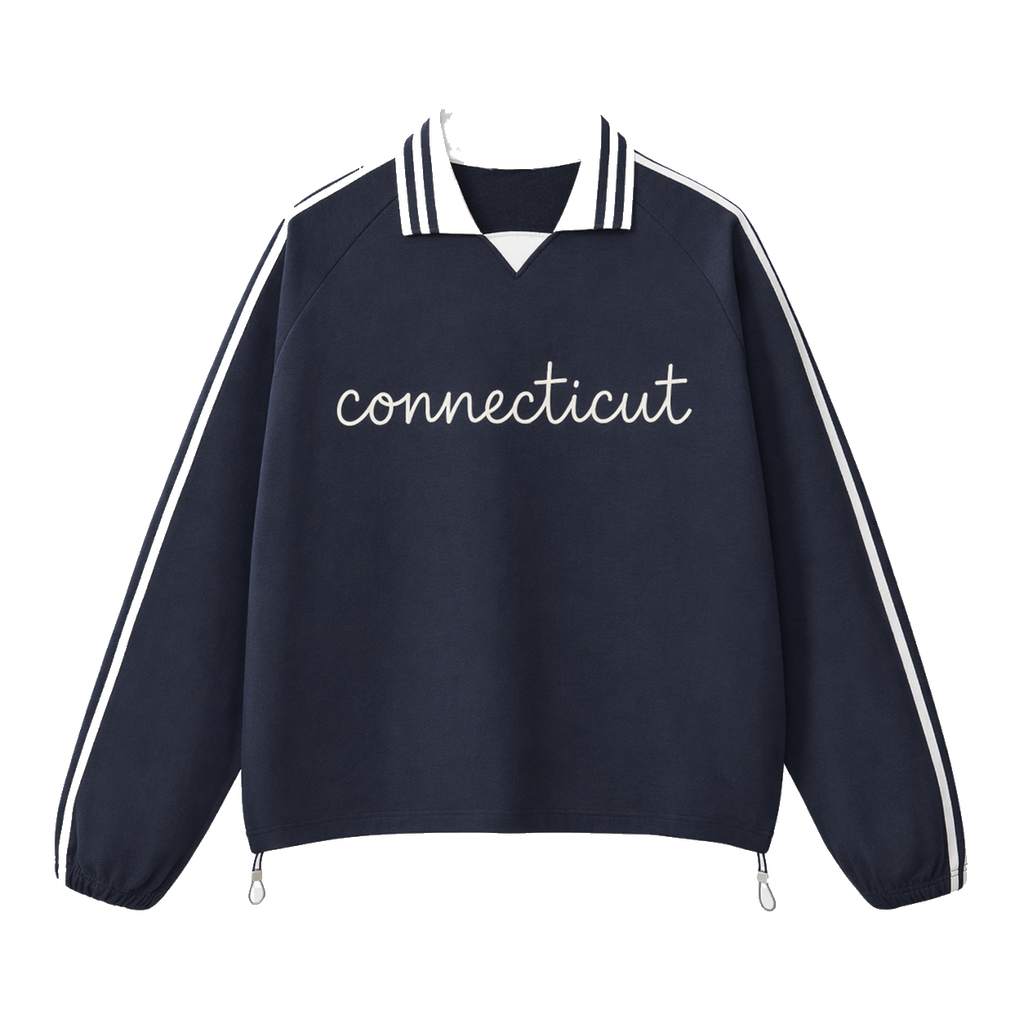Collection 3 Connecticut Contrast Striped Lapel Collar Sweatshirt - Royal Blue front