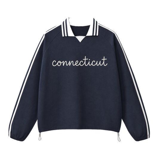 Collection 3 Connecticut Contrast Striped Lapel Collar Sweatshirt - Royal Blue front