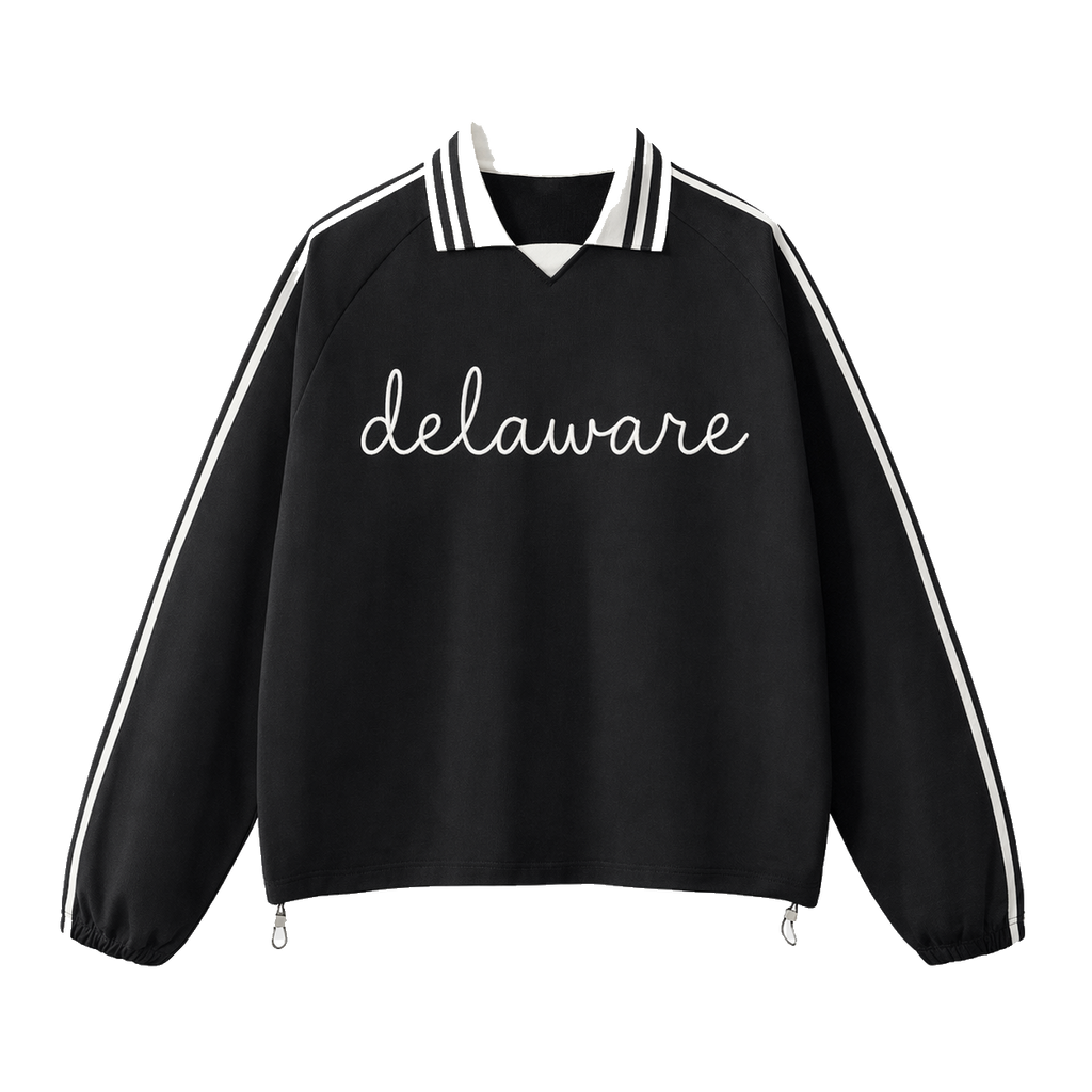 Collection 3 Delaware Contrast Striped Lapel Collar Sweatshirt - Black front