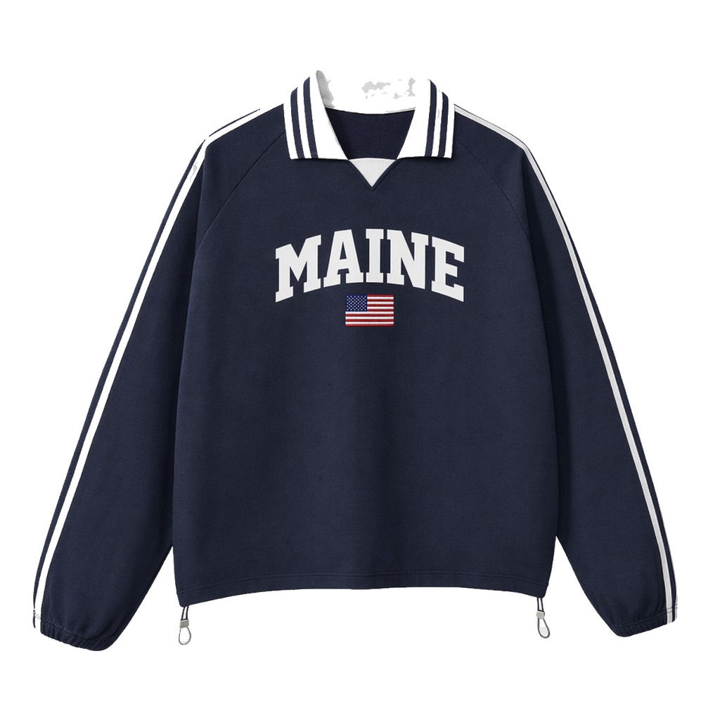 Collection 2 Maine Contrast Striped Lapel Collar Sweatshirt - Royal Blue front