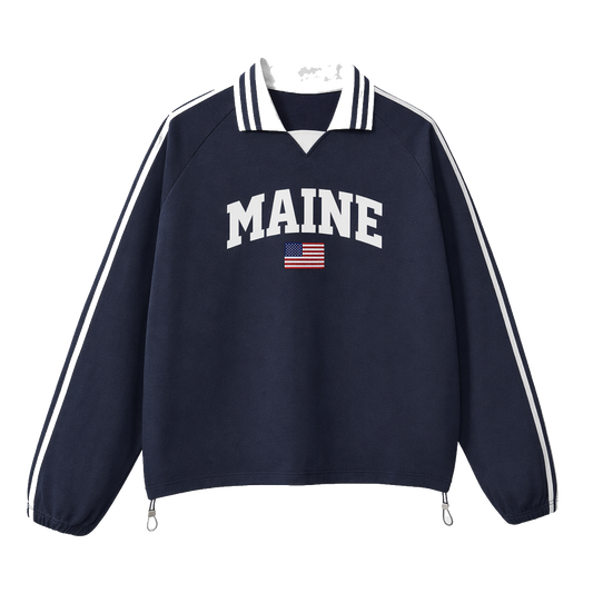 Collection 2 Maine Contrast Striped Lapel Collar Sweatshirt - Royal Blue front