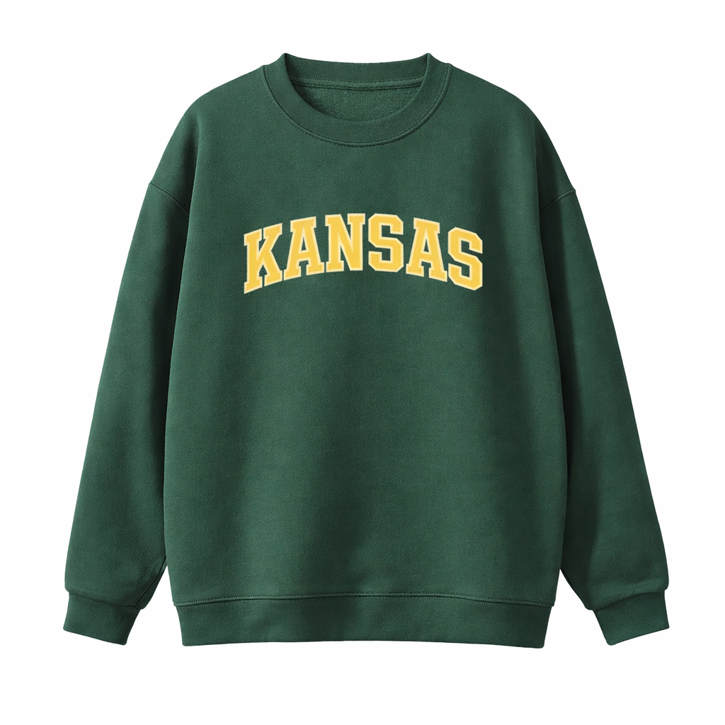 Collection 1 Kansas Essential Heavyweight Crewneck Sweatshirt - Dark Green front
