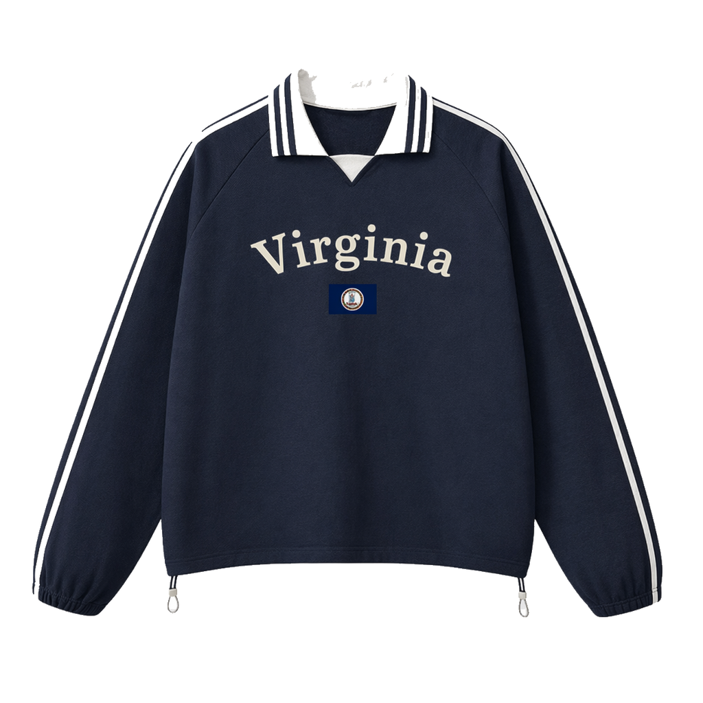 Collection 6 Virginia Contrast Striped Lapel Collar Sweatshirt - Royal Blue front