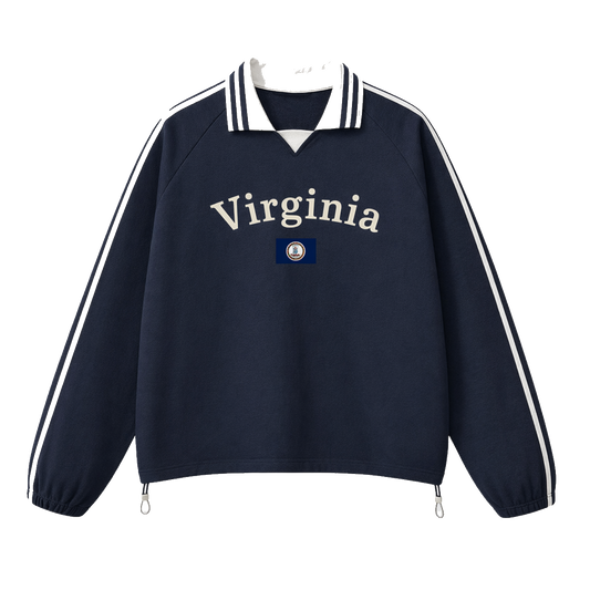 Collection 6 Virginia Contrast Striped Lapel Collar Sweatshirt - Royal Blue front