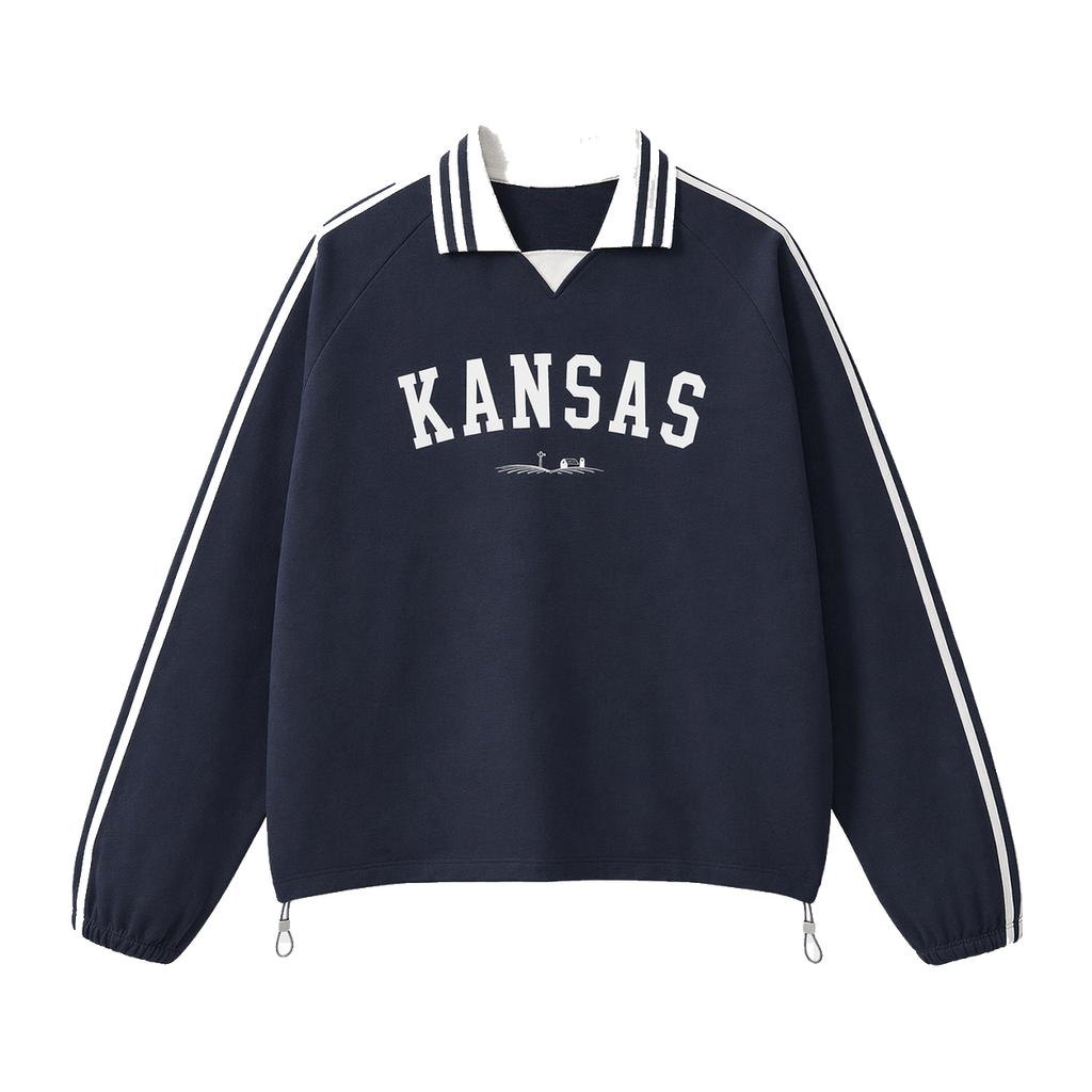 Collection 9 Kansas Contrast Striped Lapel Collar Sweatshirt - Royal Blue front