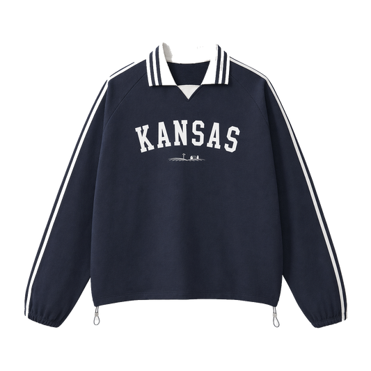Collection 9 Kansas Contrast Striped Lapel Collar Sweatshirt - Royal Blue front