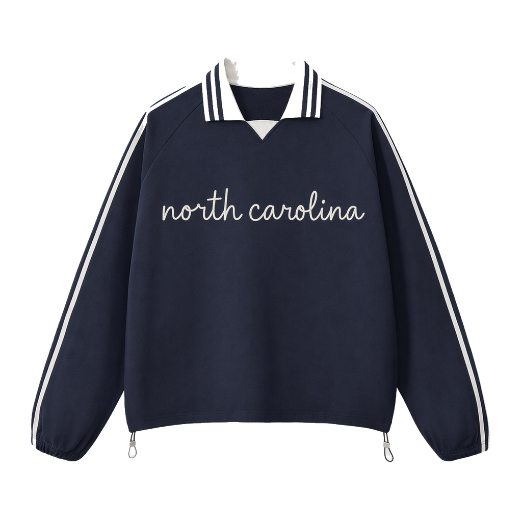 Collection 3 North Carolina Contrast Striped Lapel Collar Sweatshirt - Royal Blue front