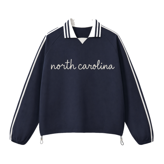 Collection 3 North Carolina Contrast Striped Lapel Collar Sweatshirt - Royal Blue front