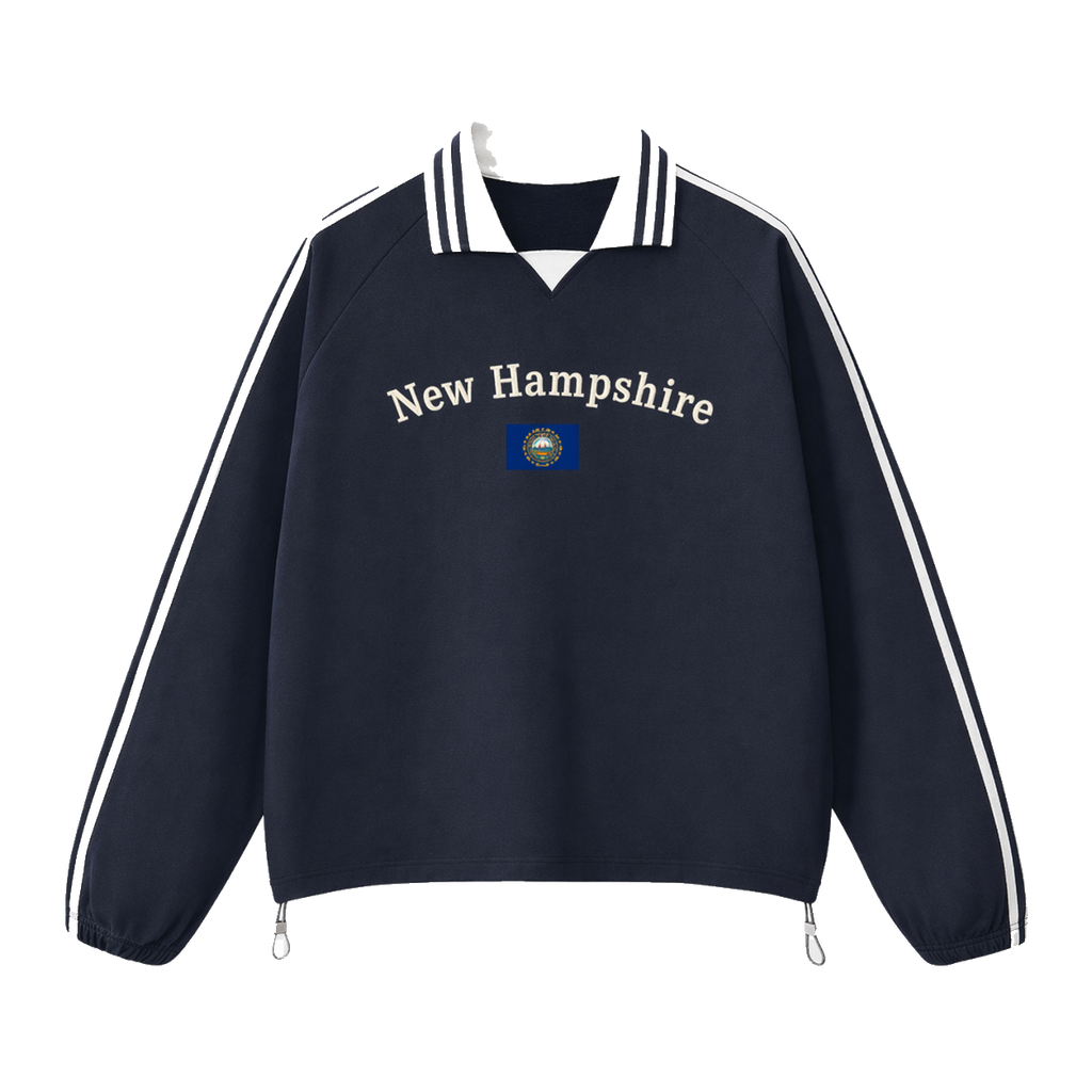 Collection 6 New Hampshire Contrast Striped Lapel Collar Sweatshirt - Royal Blue front