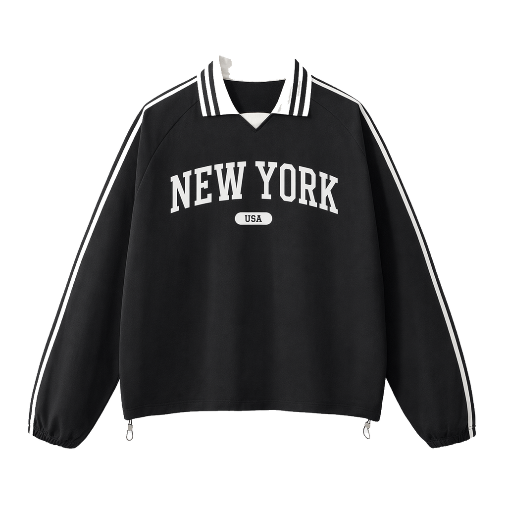 Collection 4 New York Contrast Striped Lapel Collar Sweatshirt - Black front