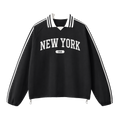 Collection 4 New York Contrast Striped Lapel Collar Sweatshirt - Black front