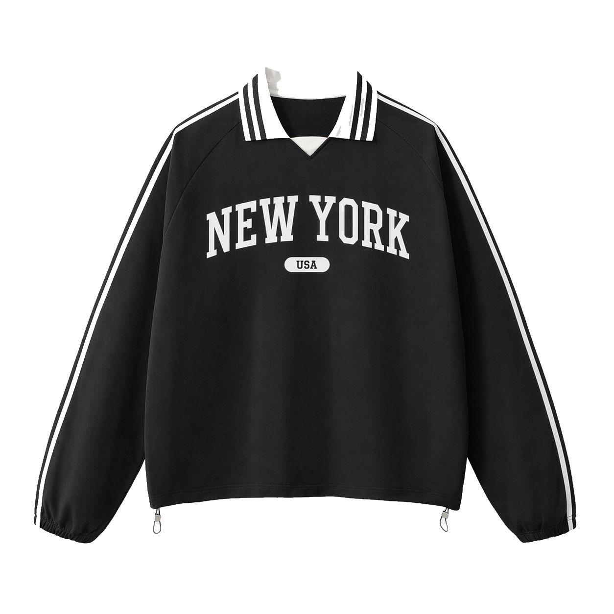 Collection 4 New York Contrast Striped Lapel Collar Sweatshirt - Black front