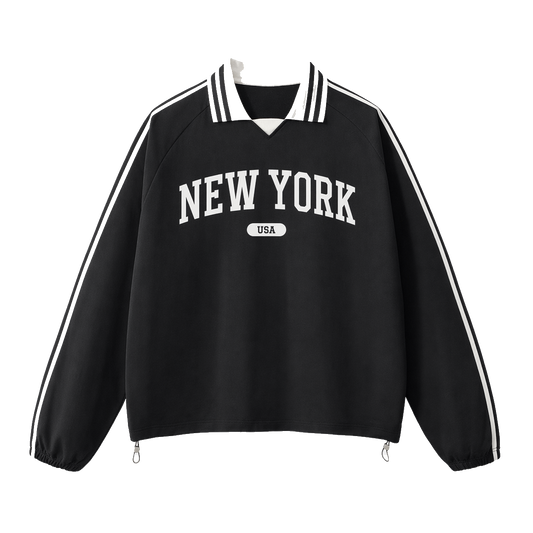 Collection 4 New York Contrast Striped Lapel Collar Sweatshirt - Black front