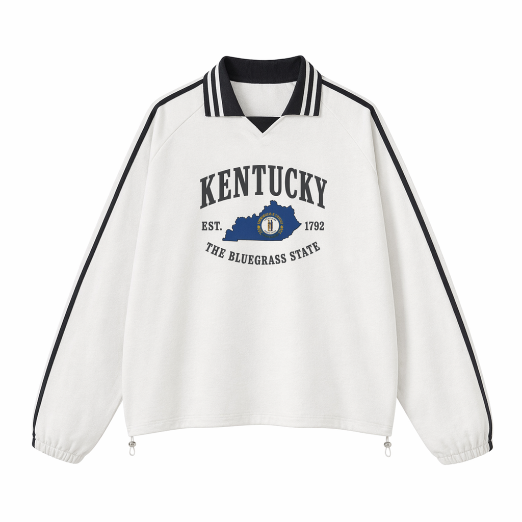 Collection 8 Kentucky Contrast Striped Lapel Collar Sweatshirt - White front