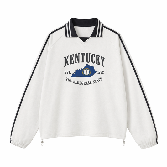 Collection 8 Kentucky Contrast Striped Lapel Collar Sweatshirt - White front