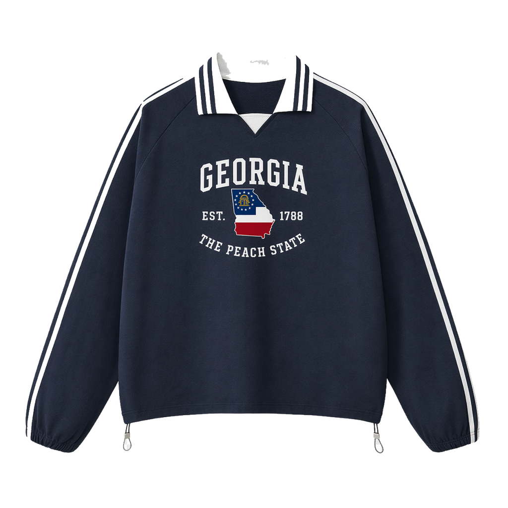 Collection 8 Georgia Contrast Striped Lapel Collar Sweatshirt - Royal Blue front