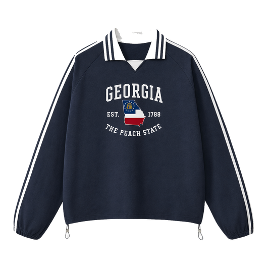 Collection 8 Georgia Contrast Striped Lapel Collar Sweatshirt - Royal Blue front