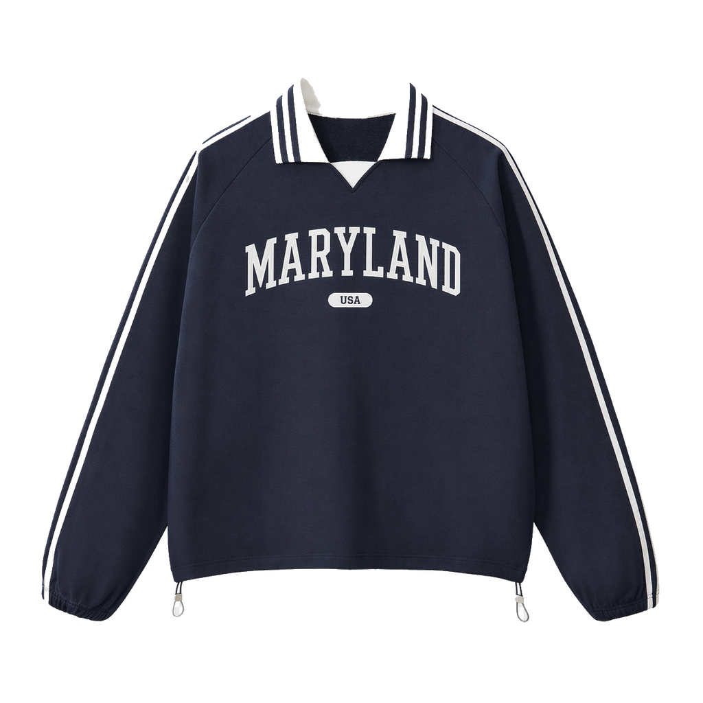 Collection 4 Maryland Contrast Striped Lapel Collar Sweatshirt - Royal Blue front