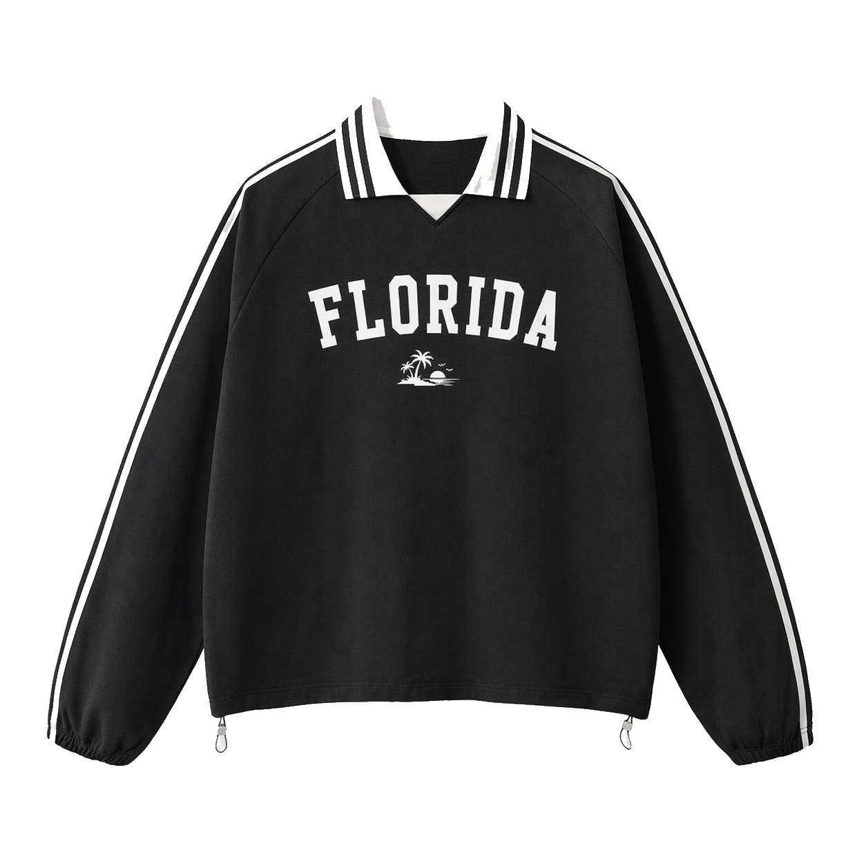 Collection 9 Florida Contrast Striped Lapel Collar Sweatshirt - Black front