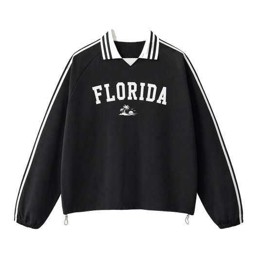 Collection 9 Florida Contrast Striped Lapel Collar Sweatshirt - Black front