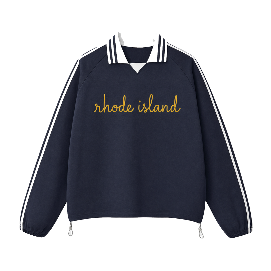 Collection 3 Rhode Island Contrast Striped Lapel Collar Sweatshirt - Royal Blue front
