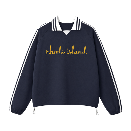Collection 3 Rhode Island Contrast Striped Lapel Collar Sweatshirt - Royal Blue front