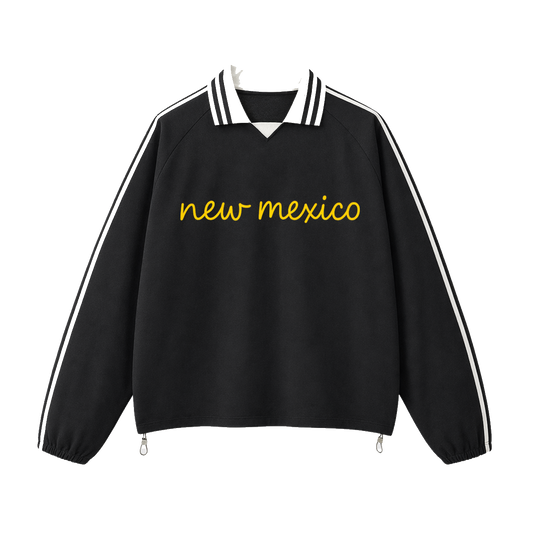 Collection 3 New Mexico Contrast Striped Lapel Collar Sweatshirt - Black front