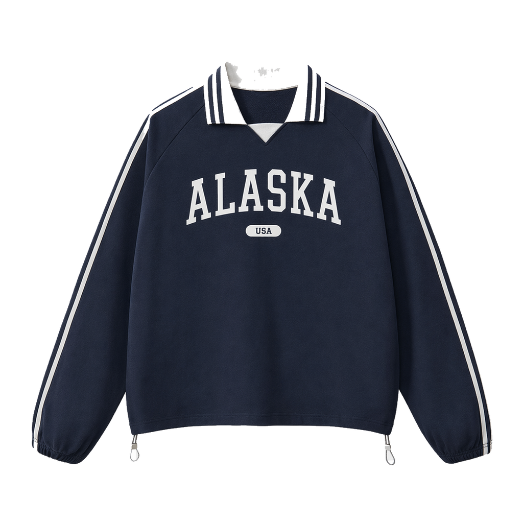 Collection 4 Alaska Contrast Striped Lapel Collar Sweatshirt - Royal Blue front