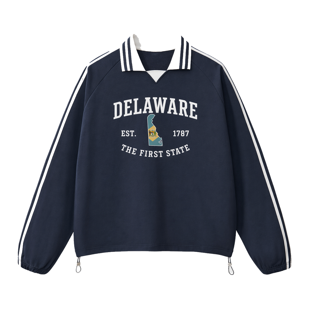 Collection 8 Delaware Contrast Striped Lapel Collar Sweatshirt - Royal Blue front