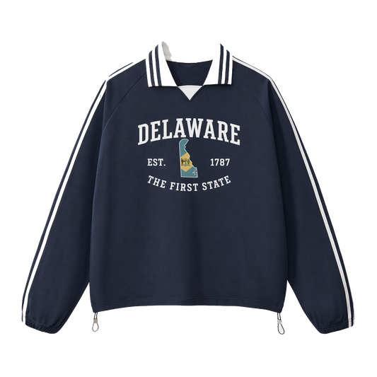 Collection 8 Delaware Contrast Striped Lapel Collar Sweatshirt - Royal Blue front