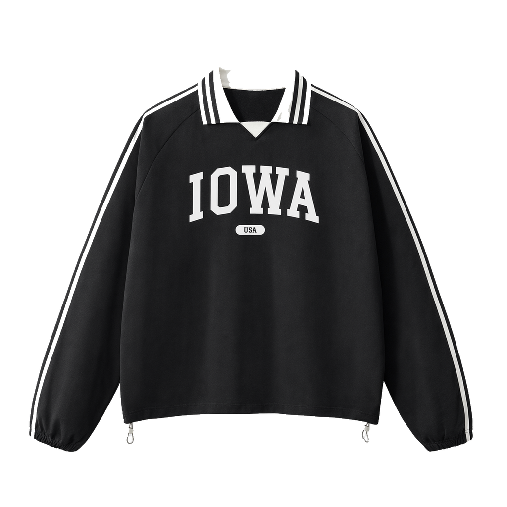 Collection 4 Iowa Contrast Striped Lapel Collar Sweatshirt - Black front