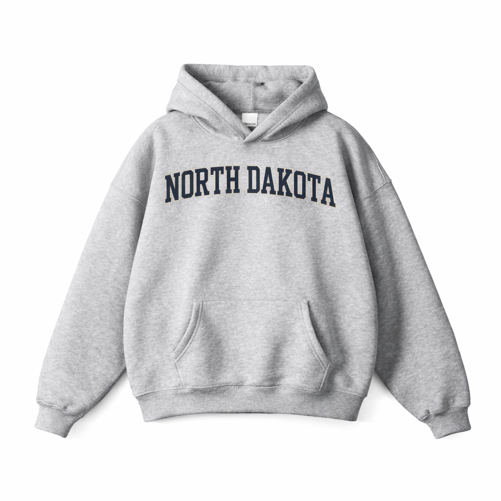 Collection 1 North Dakota Oversize Fleeced Hoodie - Flower Gray front