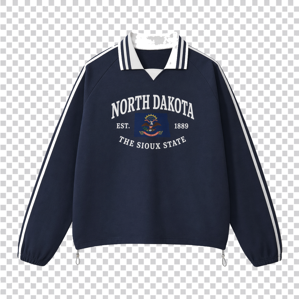 Collection 8 North Dakota Contrast Striped Lapel Collar Sweatshirt - Royal Blue front