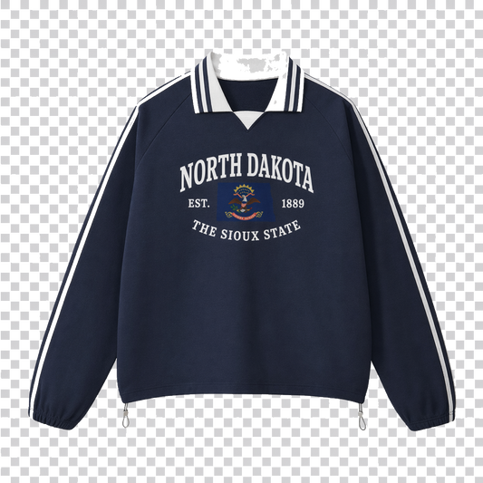 Collection 8 North Dakota Contrast Striped Lapel Collar Sweatshirt - Royal Blue front