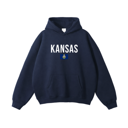 Collection 7 Kansas Oversize Fleeced Hoodie - Navy Blue front