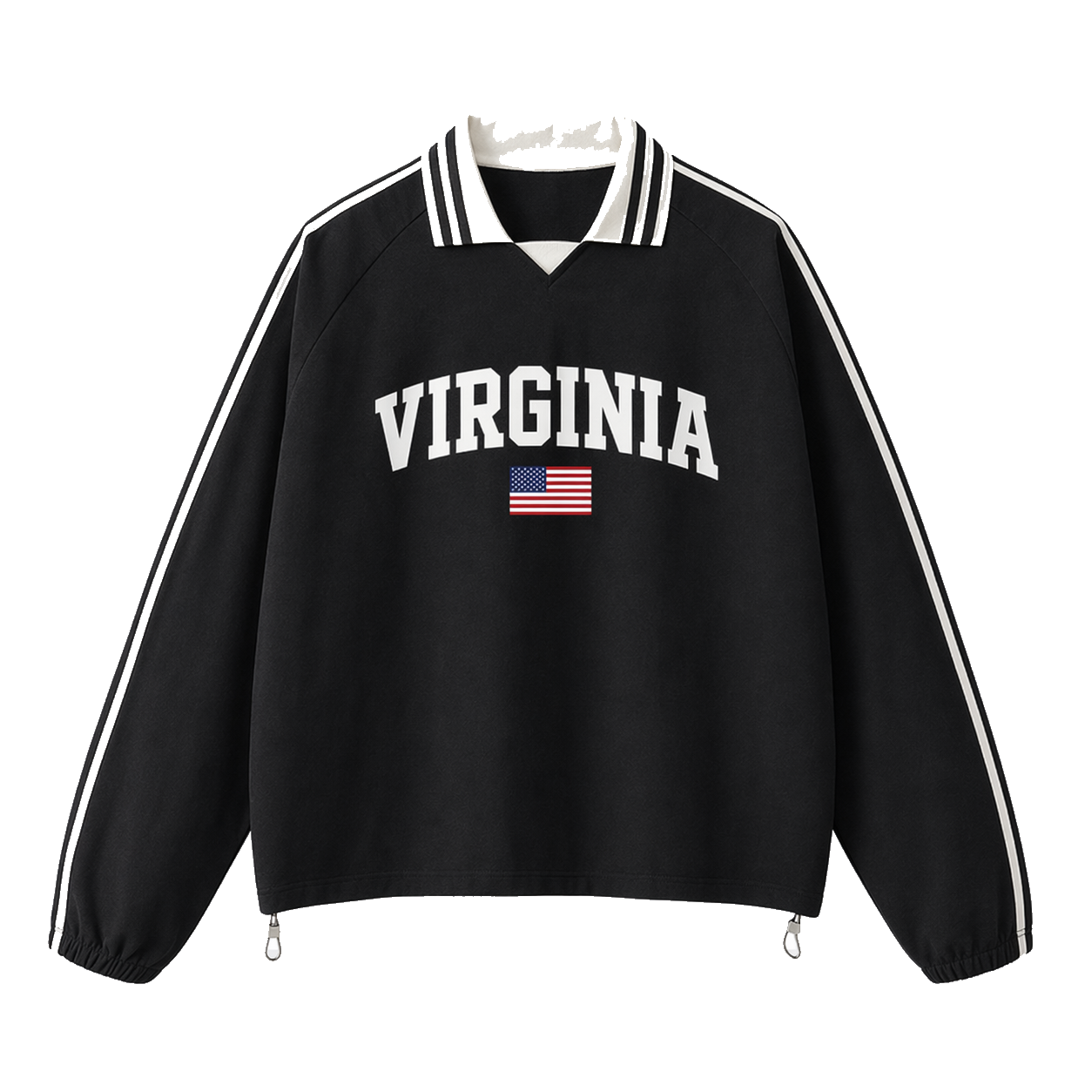 Collection 2 Virginia Contrast Striped Lapel Collar Sweatshirt - Black front