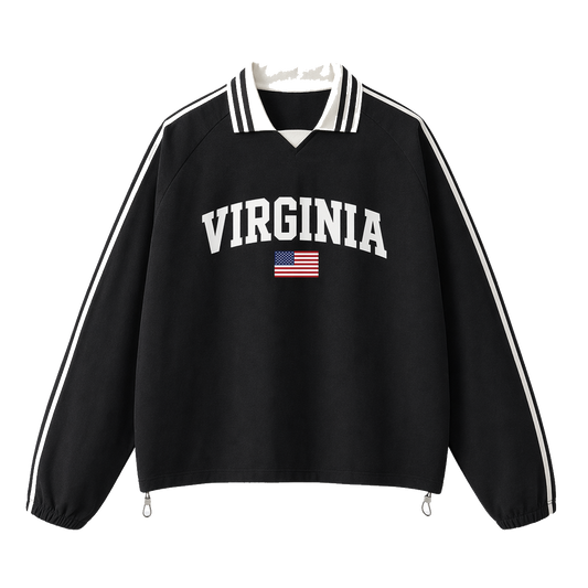 Collection 2 Virginia Contrast Striped Lapel Collar Sweatshirt - Black front