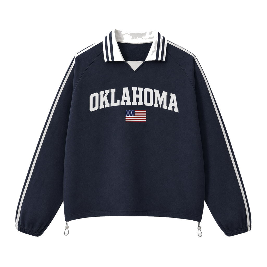 Collection 2 Oklahoma Contrast Striped Lapel Collar Sweatshirt - Royal Blue front