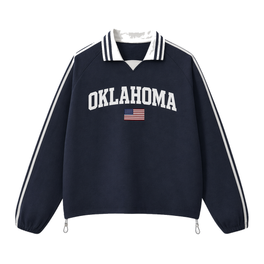 Collection 2 Oklahoma Contrast Striped Lapel Collar Sweatshirt - Royal Blue front