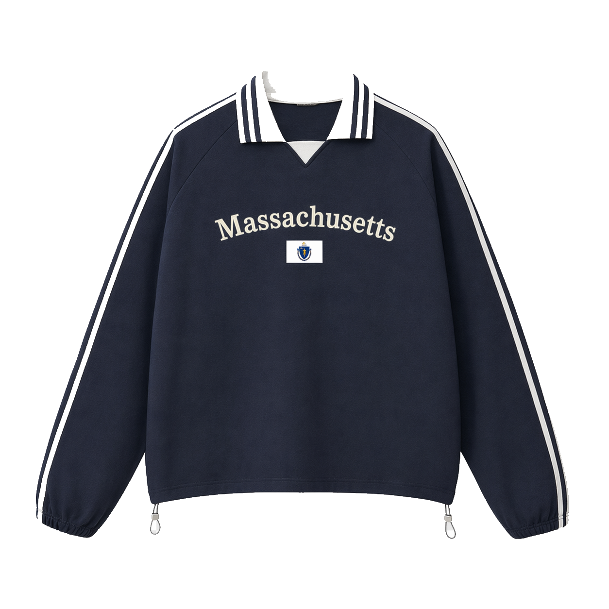 Collection 6 Massachusetts Contrast Striped Lapel Collar Sweatshirt - Royal Blue front