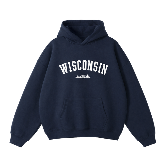 Collection 9 Wisconsin Oversize Fleeced Hoodie - Navy Blue front