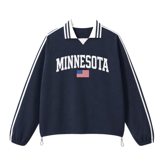 Collection 2 Minnesota Contrast Striped Lapel Collar Sweatshirt - Royal Blue front