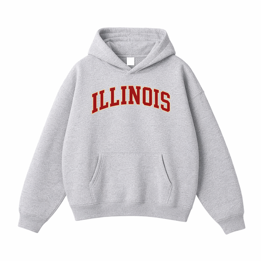 Collection 1 Illinois Oversize Fleeced Hoodie - Flower Gray front