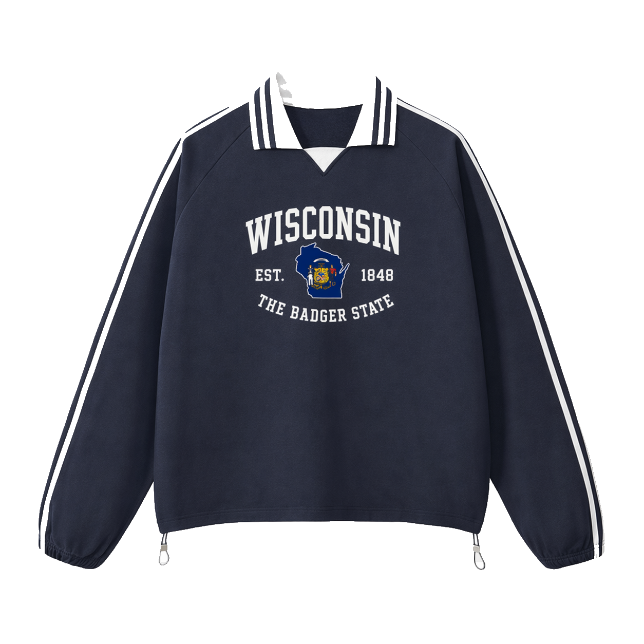Collection 8 Wisconsin Contrast Striped Lapel Collar Sweatshirt - Royal Blue front
