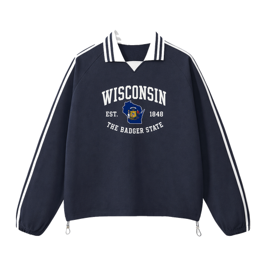 Collection 8 Wisconsin Contrast Striped Lapel Collar Sweatshirt - Royal Blue front