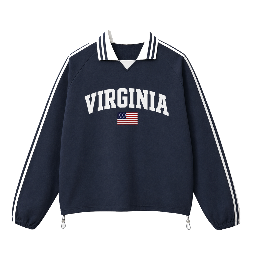 Collection 2 Virginia Contrast Striped Lapel Collar Sweatshirt - Royal Blue front