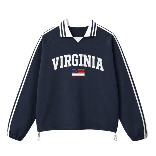 Collection 2 Virginia Contrast Striped Lapel Collar Sweatshirt - Royal Blue front